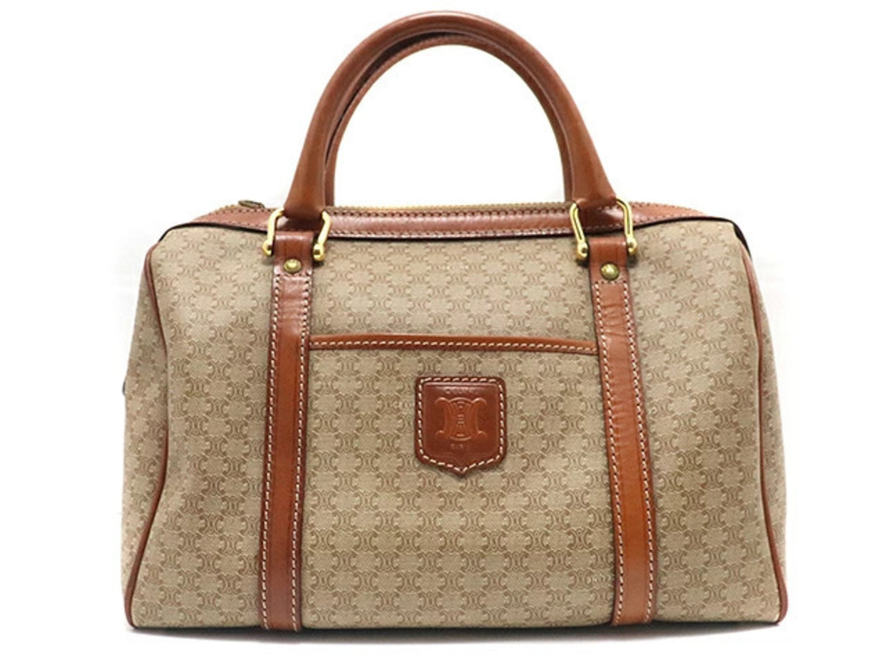 Celine Macadam Boston Bag Brown Beige Cream Leather